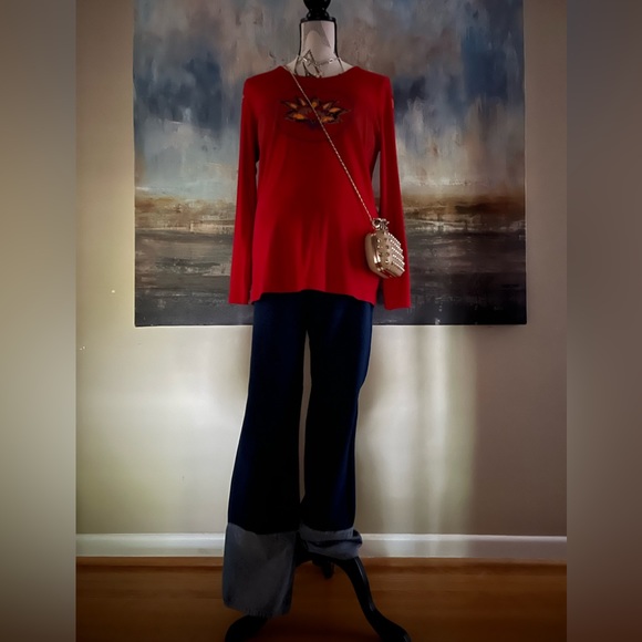 Vintage Y2K maternity collection, red graphic jersey knit top - Picture 4 of 12